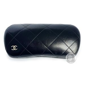 Chanel Eye Glass Case Black Matelasse Quilted Silver CC Logo Needs Repair